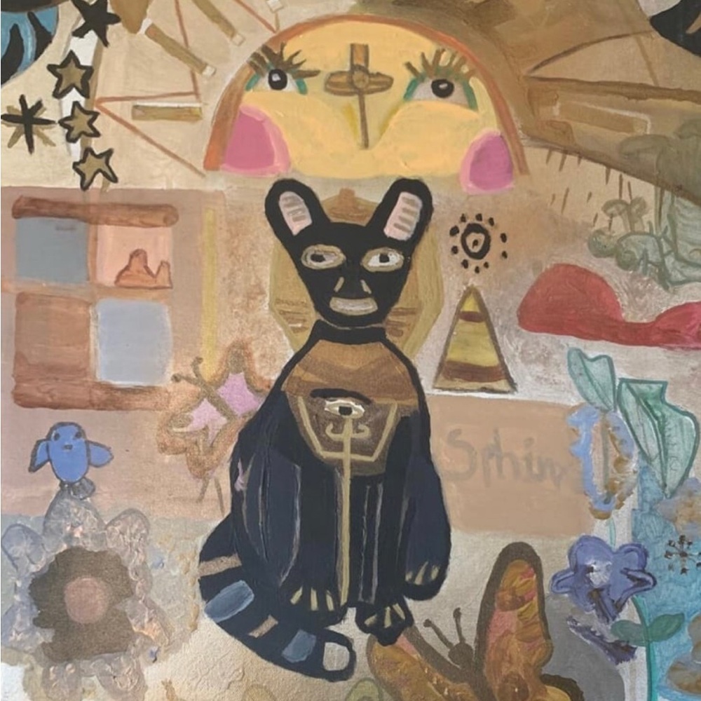 Black Cat Illustration with Slender Body and Almond Eyes
